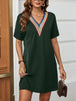 V-Neck Short Sleeve Mini Dress -BazaarBey - www.shopbazaarbey.com