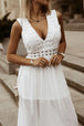 Slit Lace Detail V-Neck Dress -BazaarBey - www.shopbazaarbey.com