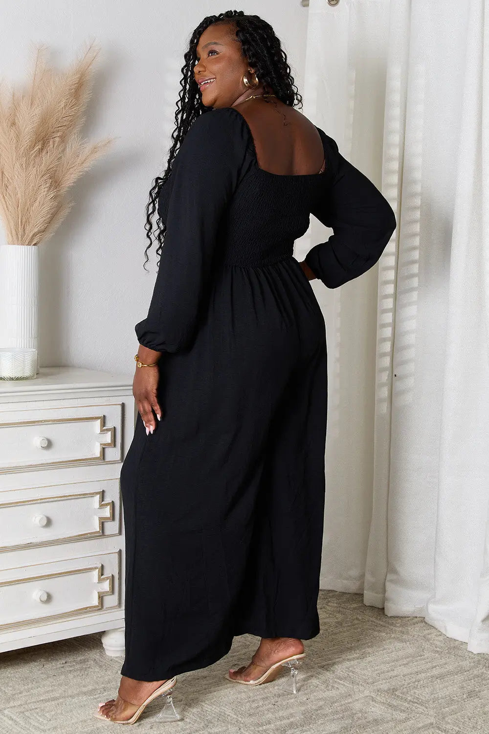  Square Neck Jumpsuit with Pockets Trendsi
