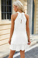 Ruched  Neck Tie Waist Mini Dress -BazaarBey - www.shopbazaarbey.com