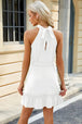 Ruched  Neck Tie Waist Mini Dress -BazaarBey - www.shopbazaarbey.com