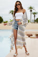 Striped Open Front Side Slit Duster Cover Up Trendsi