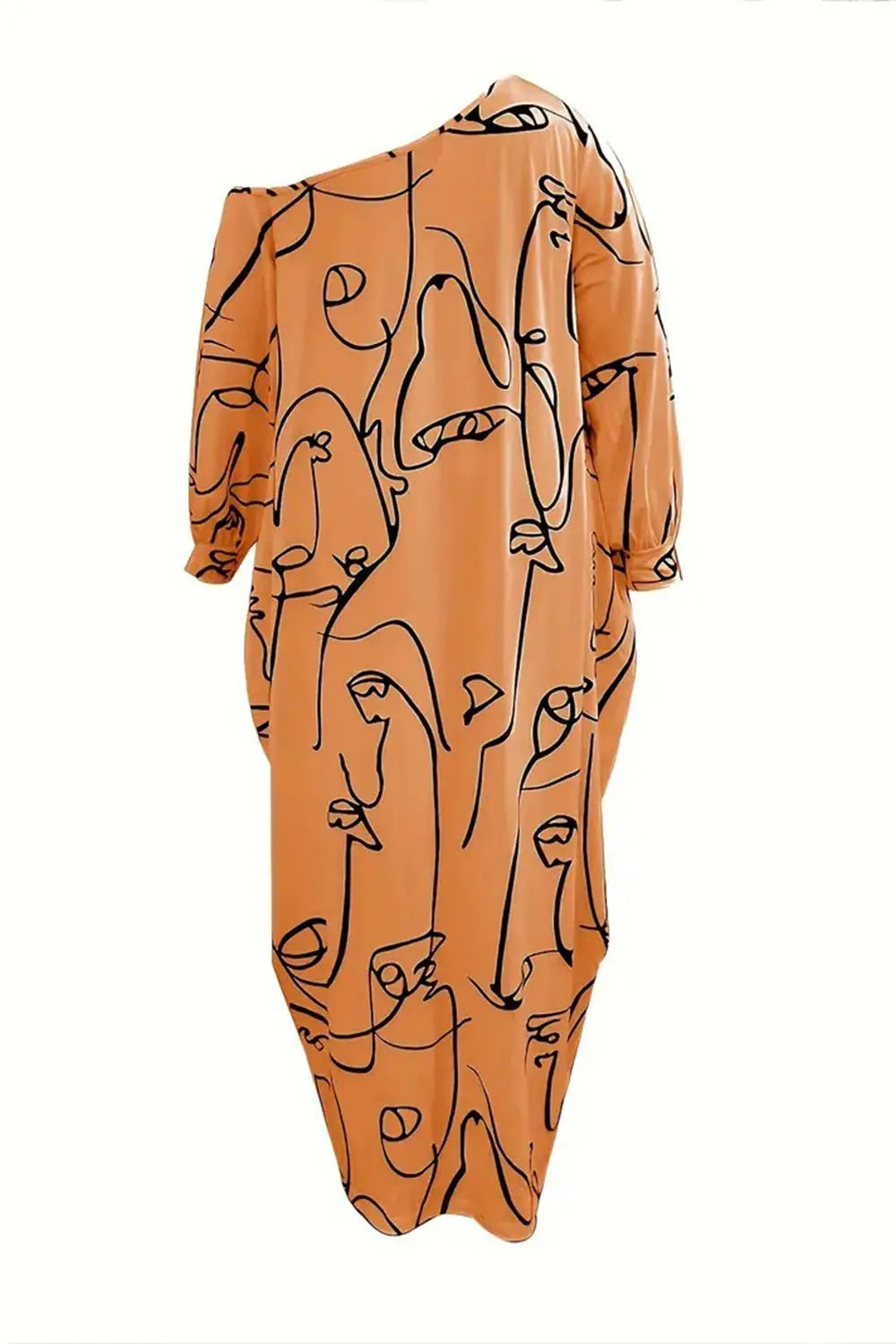 Printed Single Shoulder Lantern Sleeve Maxi Dress -BazaarBey - www.shopbazaarbey.com
