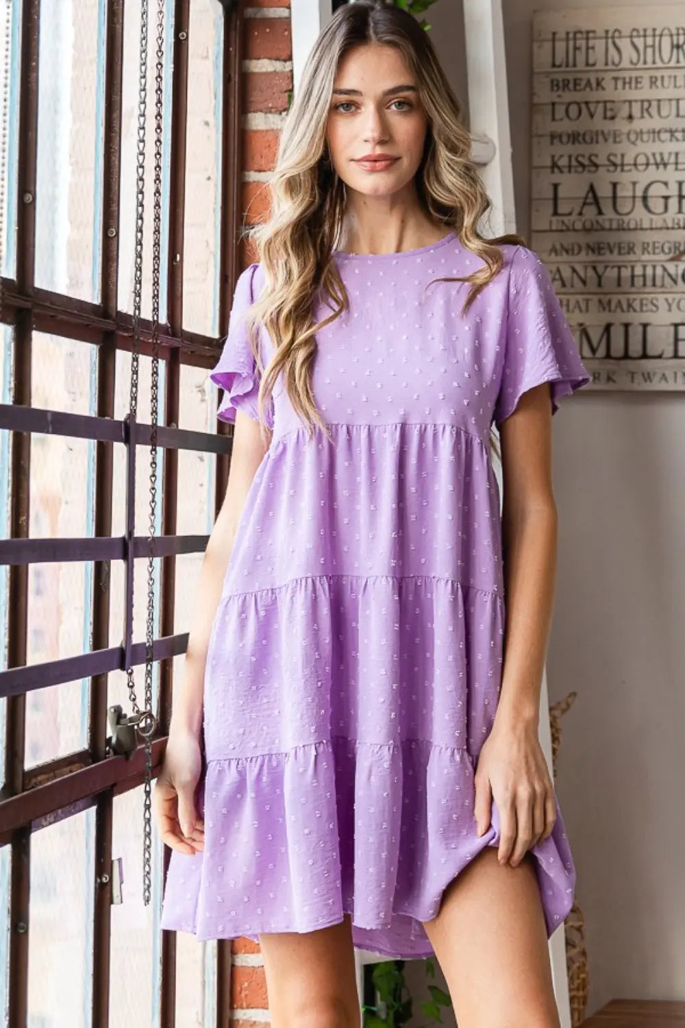  Full Size  Short Sleeve Tiered Dress -BazaarBey - www.shopbazaarbey.com