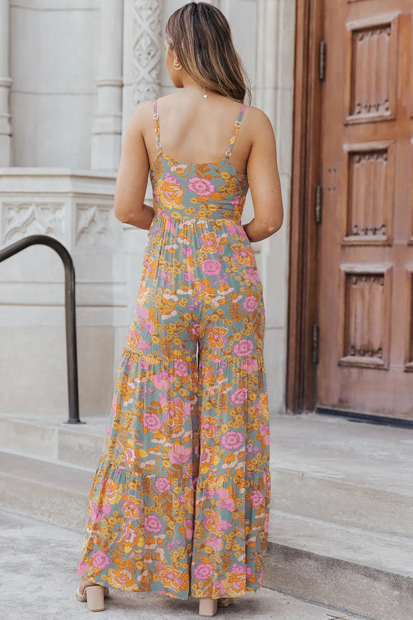 Floral Spaghetti Strap Wide Leg Jumpsuit Trendsi