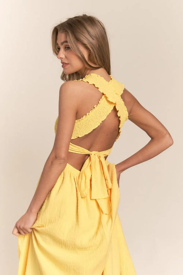  Texture  Back Tie Smocked Maxi Dress -BazaarBey - www.shopbazaarbey.com