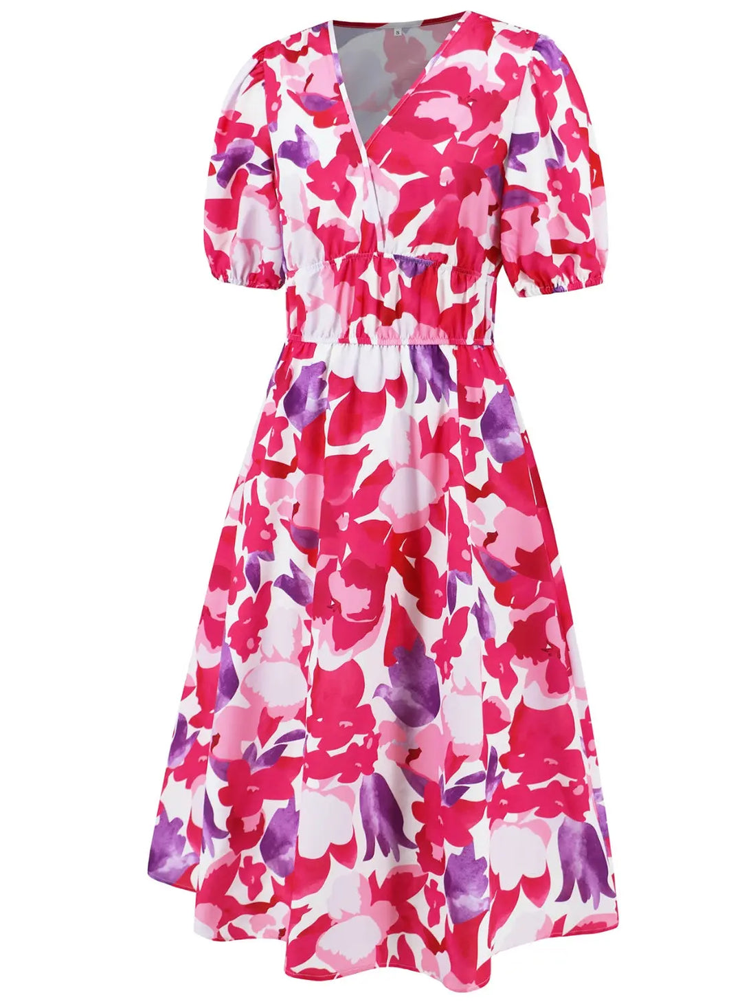Ruched Printed  Short Sleeve Dress -BazaarBey - www.shopbazaarbey.com