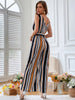 Striped Surplice Neck Sleeveless Wide Leg Jumpsuit Trendsi