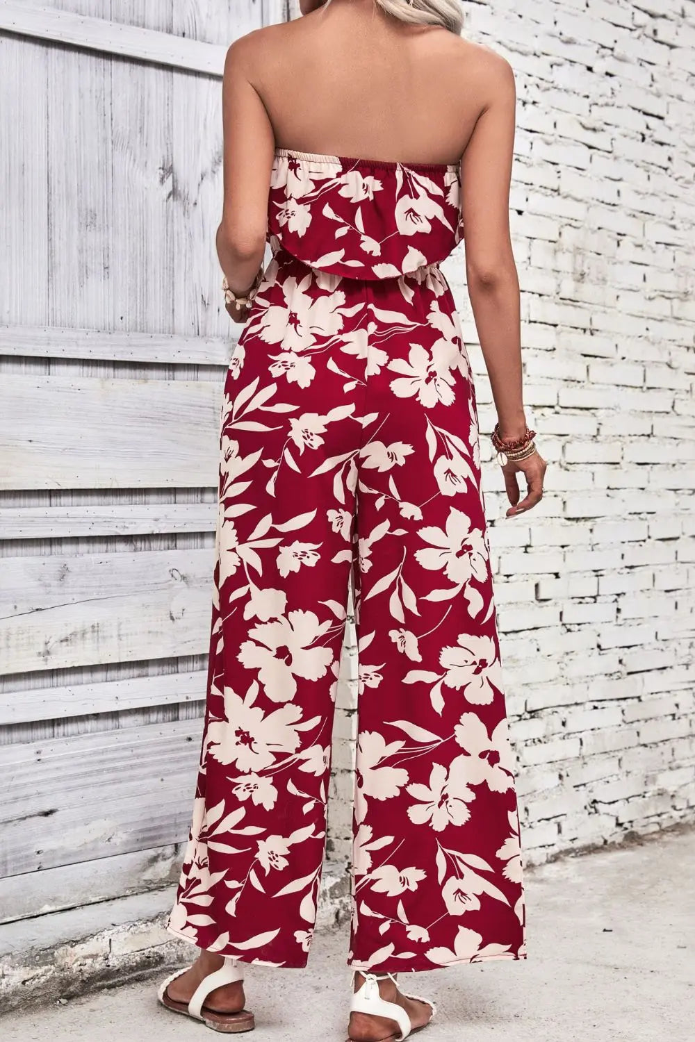 Floral Strapless Wide Leg Jumpsuit Trendsi