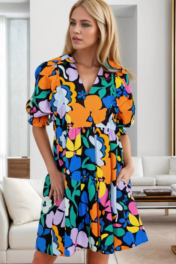 Printed  Half Sleeve Mini Dress -BazaarBey - www.shopbazaarbey.com