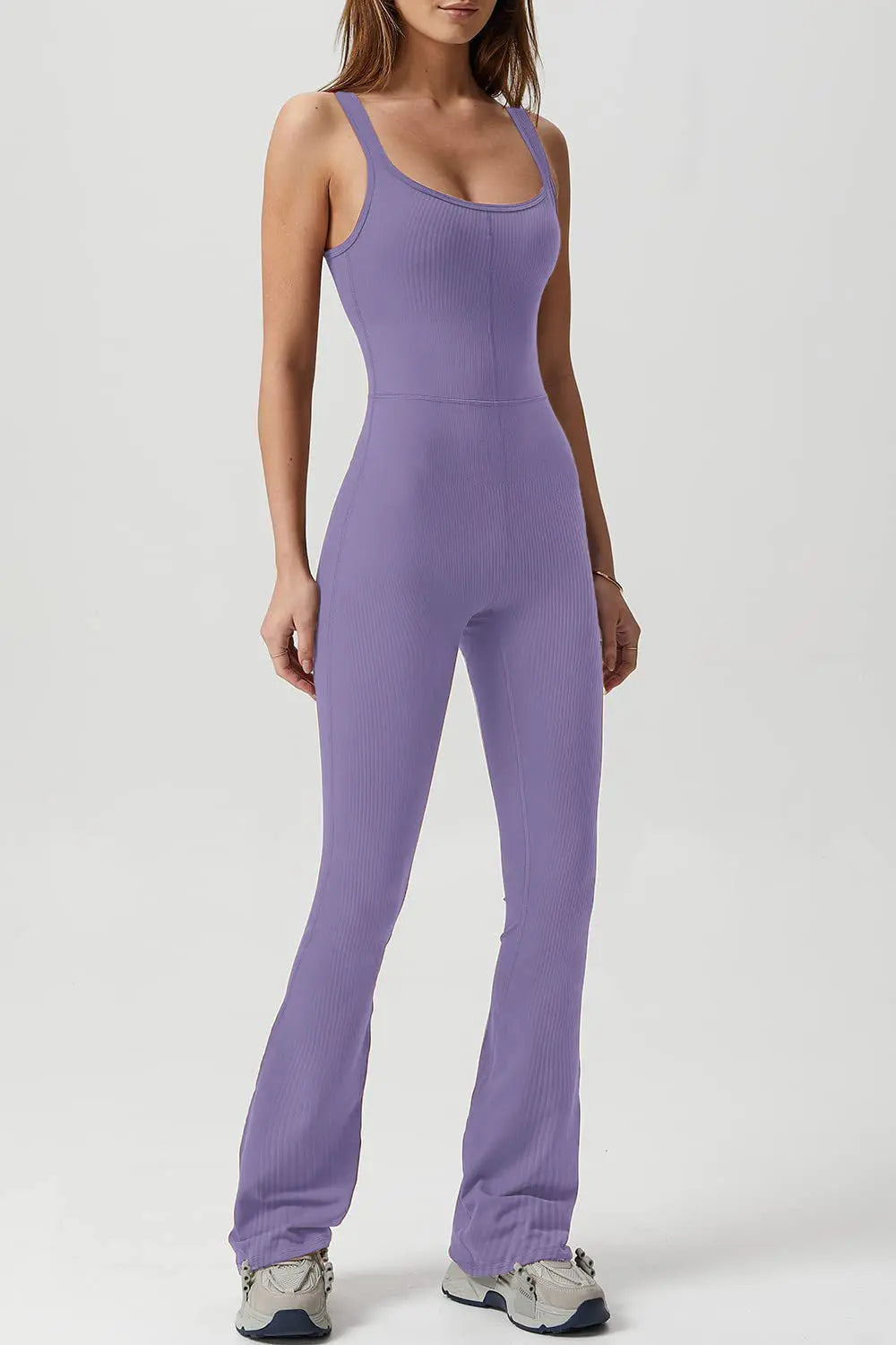 Square Neck Sleeveless Sports Jumpsuit Trendsi
