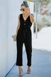 BazaarBey V-Neck Tie Waist Sleeveless Jumpsuit 