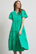  Full Size Cotton Poplin Ruffled Tiered Midi Dress -BazaarBey - www.shopbazaarbey.com