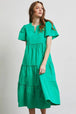  Full Size Cotton Poplin Ruffled Tiered Midi Dress -BazaarBey - www.shopbazaarbey.com