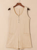 Waffle-Knit Half Button Sleeveless Romper with Pockets Trendsi