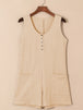 Waffle-Knit Half Button Sleeveless Romper with Pockets Trendsi
