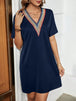 V-Neck Short Sleeve Mini Dress -BazaarBey - www.shopbazaarbey.com