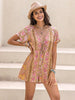 BazaarBey Tied Printed Short Sleeve Romper 