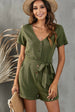 V-Neck Short Sleeve Tie Belt Romper with Pockets Trendsi