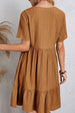Full Size Ruched V-Neck Short Sleeve Dress -BazaarBey - www.shopbazaarbey.com