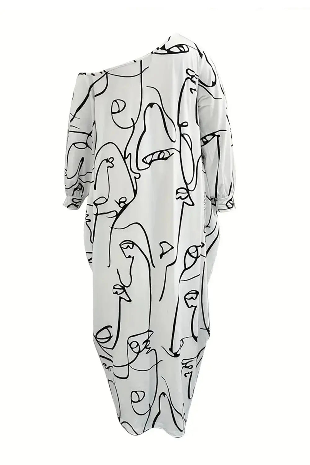Printed Single Shoulder Lantern Sleeve Maxi Dress -BazaarBey - www.shopbazaarbey.com