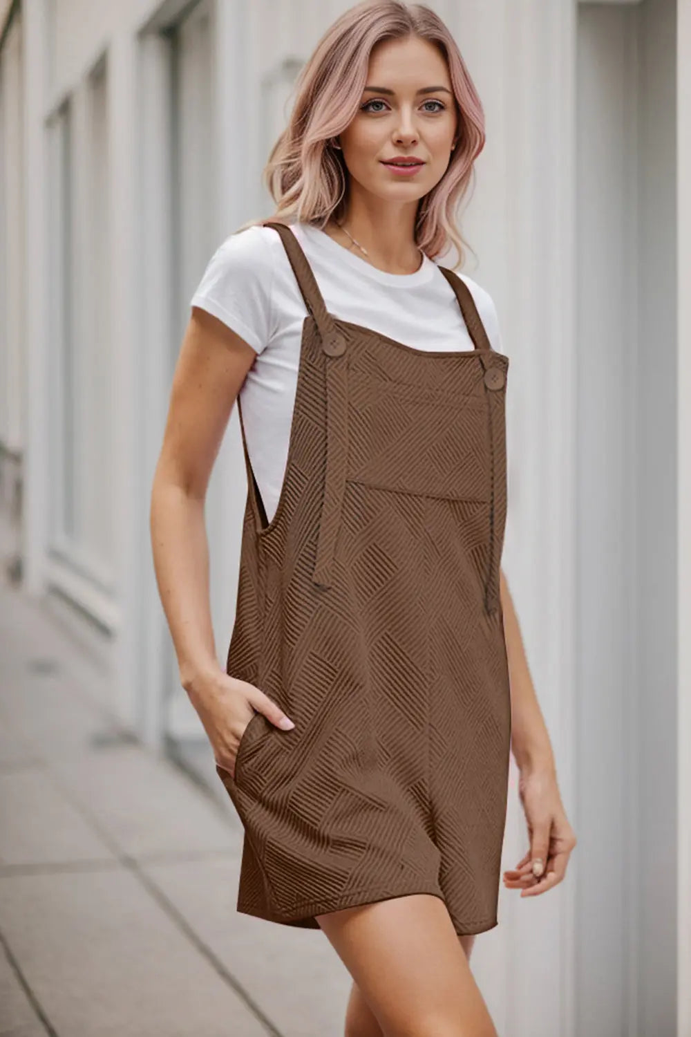 Textured Overall with Pockets Trendsi