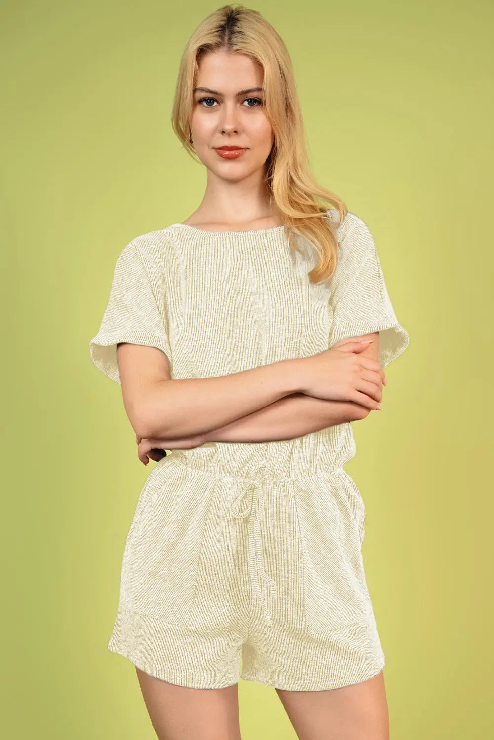 Round Neck Short Sleeve Romper with Pockets Trendsi