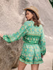 Printed Ruffled Balloon Sleeve Romper Trendsi