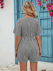 Pocketed Striped V-Neck Half Sleeve Romper Trendsi
