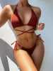 Textured Halter Neck Tie Side Bikini Set Trendsi