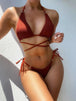 Textured Halter Neck Tie Side Bikini Set Trendsi