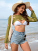 Distressed Boat Neck Long Sleeve Cover Up Trendsi