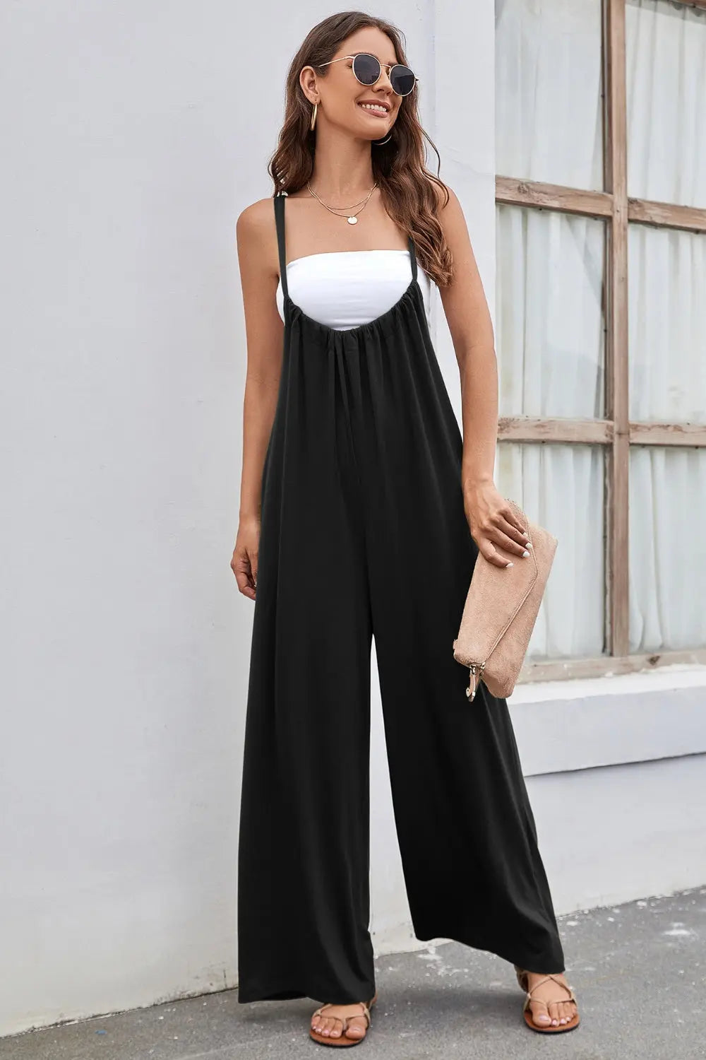 Tied Spaghetti Strap Wide Leg Jumpsuit Trendsi