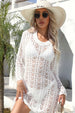Openwork Scalloped  Long Sleeve Cover-Up Dress Trendsi