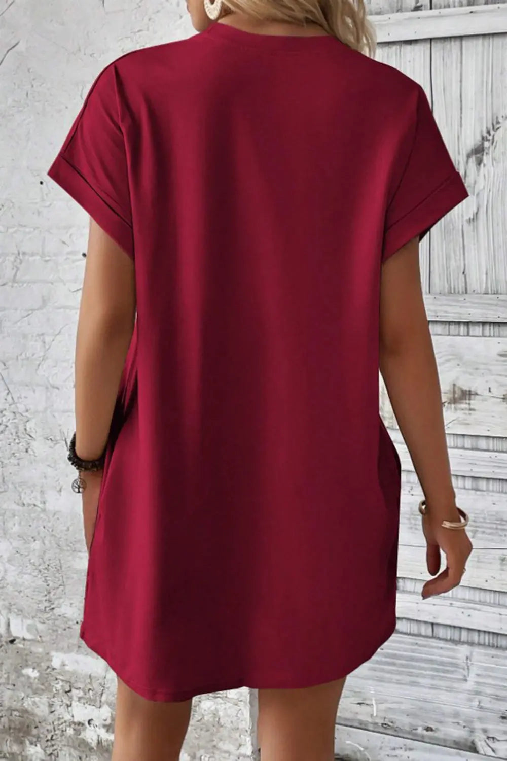 Pocketed Round Neck Short Sleeve Dress -BazaarBey - www.shopbazaarbey.com
