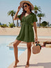 Smocked V-Neck Short Sleeve Dress -BazaarBey - www.shopbazaarbey.com
