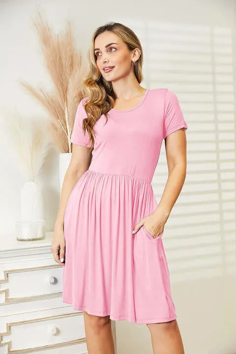  Full Size Short Sleeve Dress with Pockets -BazaarBey - www.shopbazaarbey.com