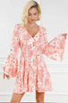 Smocked Printed Flare Sleeve Mini Dress -BazaarBey - www.shopbazaarbey.com
