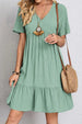 Full Size Ruched V-Neck Short Sleeve Dress -BazaarBey - www.shopbazaarbey.com