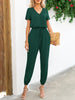 Short Sleeve V-Neck Jumpsuit with Pockets Trendsi