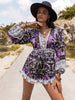 Printed  Half Button Balloon Sleeve Romper Trendsi