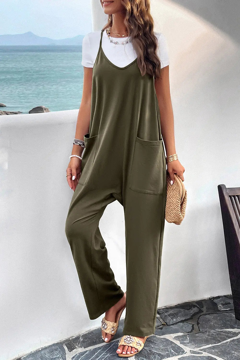 Pocketed Spaghetti Strap Overalls Trendsi