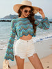 Striped Boat Neck Long Sleeve Cover Up Trendsi
