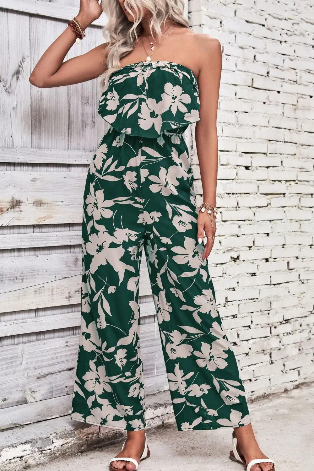 Floral Strapless Wide Leg Jumpsuit Trendsi