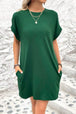 Pocketed Round Neck Short Sleeve Dress -BazaarBey - www.shopbazaarbey.com