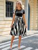 Printed Tie Waist Short Sleeve Dress -BazaarBey - www.shopbazaarbey.com