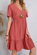 Full Size Ruched V-Neck Short Sleeve Dress -BazaarBey - www.shopbazaarbey.com