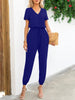 Short Sleeve V-Neck Jumpsuit with Pockets Trendsi