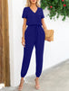 Short Sleeve V-Neck Jumpsuit with Pockets Trendsi