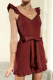 Tie Belt V-Neck Ruffled Romper Trendsi